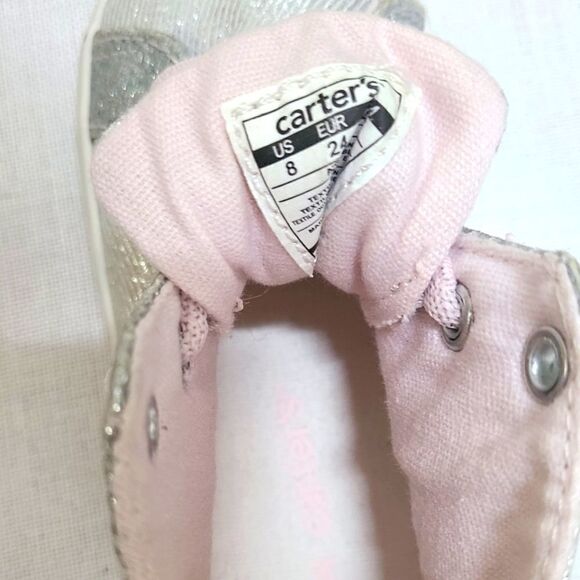 Carter's Silver & Pink Glitter High Top Sneaker Sz 8 - Picture 8 of 8